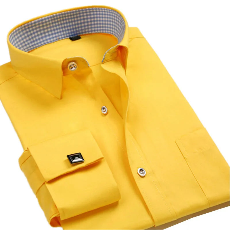 Men's Blue Long-sleeved Dress Shirts, Single-breasted Lapel Vertical Striped Shirt Men, White,Purple,Black,Pink,Yellow Optional