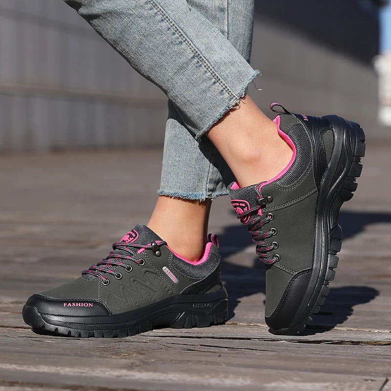 Ladies' Outdoor Hiking Shoes with Black and Pink Non Slip Soles Fashionable Sports Shoes Breathable Mesh Running Hiking Boots