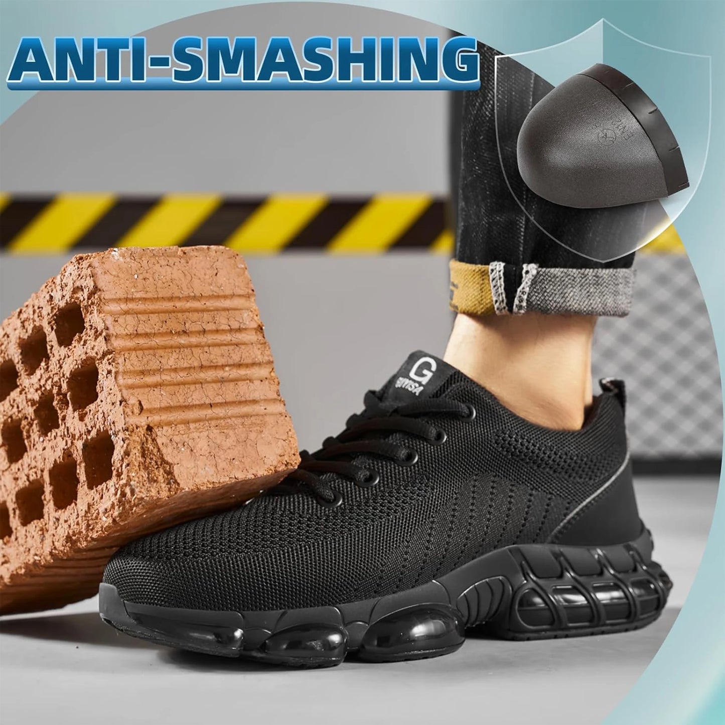 Steel Toe Work Shoes for Men Women Comfortable Lightweight Black Safety Construction Working Shoes Anti-Smash Anti-Puncture