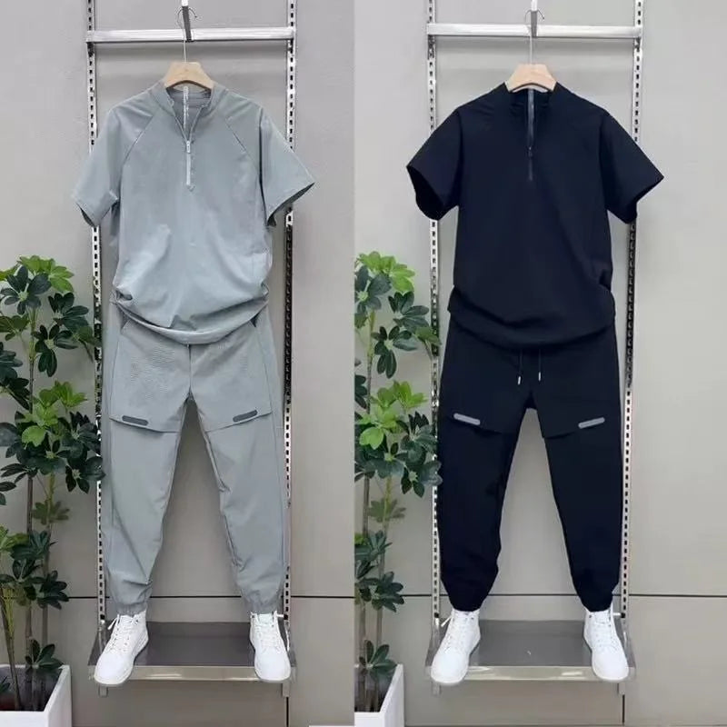 2025 Summer New Casual Suit Men's Lapel Shirt Trouser Two-Piece Comfortable Versatile Sport Suit