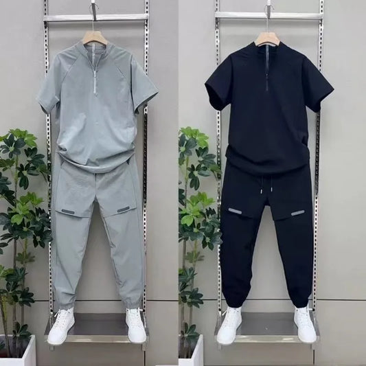 2025 Summer New Casual Suit Men's Lapel Shirt Trouser Two-Piece Comfortable Versatile Sport Suit