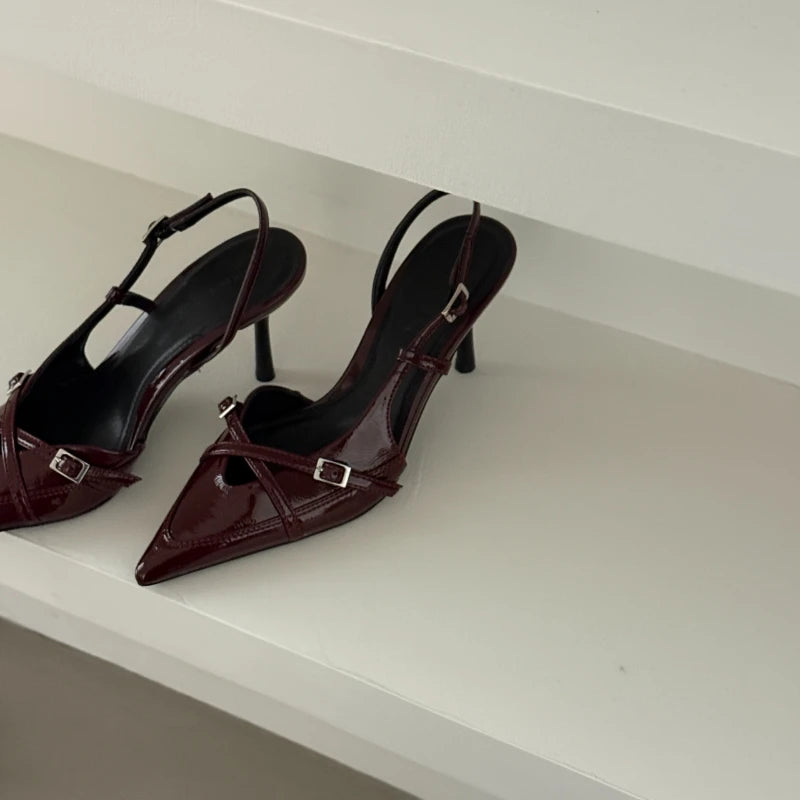 Ladies High Heels New Fashion Buckled Slingback Sandals 2025 Summer Sexy Pointed Toe Stiletto Heels Casual Party Dress Zapatos