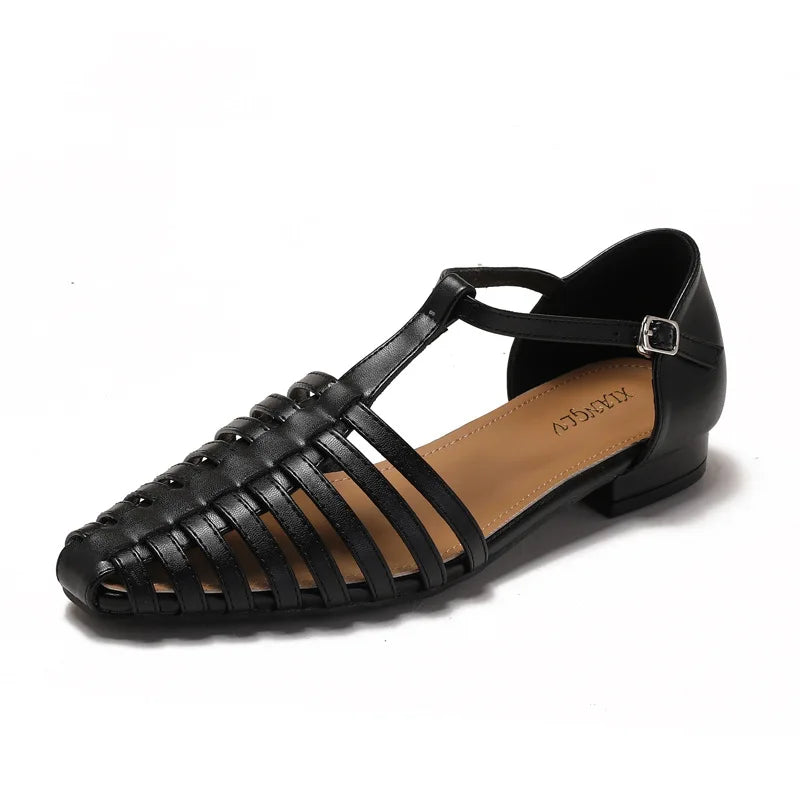 Low Heeled Sandals Fashion Women Gladiator Shoes 2025 Summer Pointed Toe Roman Sandals Footwear Size42 Sandalias De Mujer