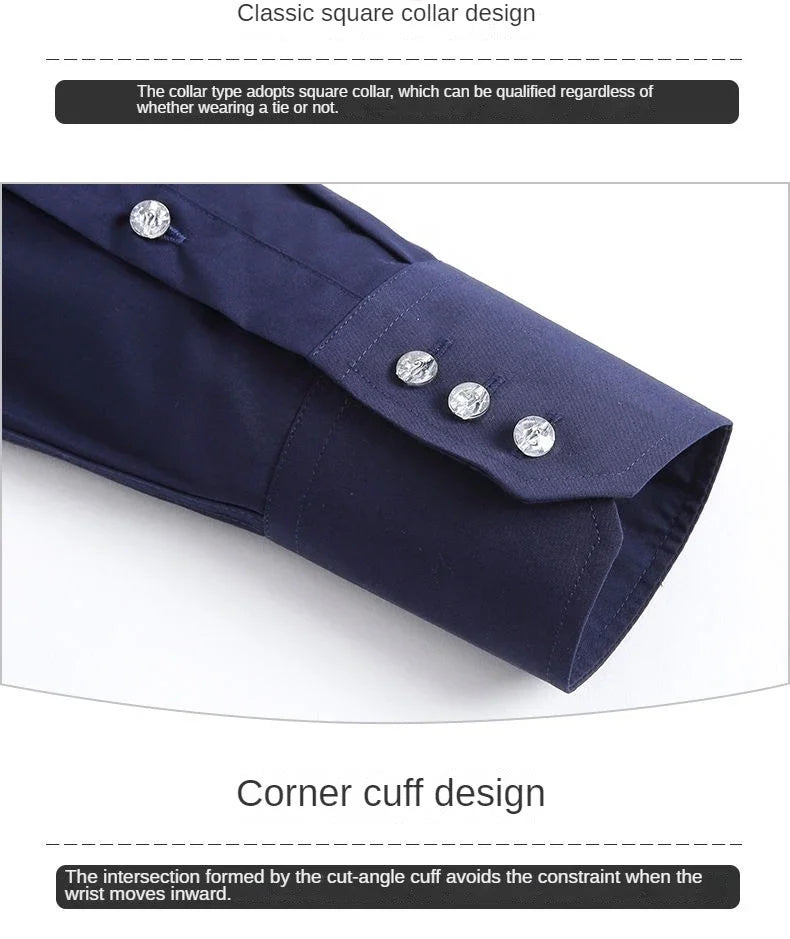 Men's Dress Shirts Non-ironing Formal Collar Shirt Fashion Korean Slim Solid Color Business Casual Shirt White Spring Autumn