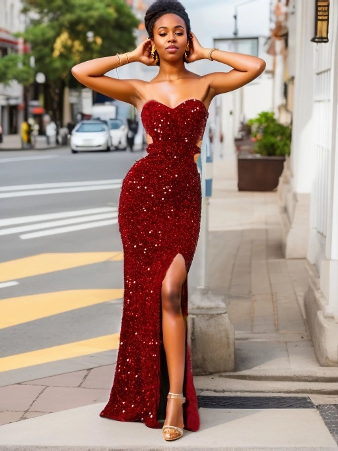 Romagic Sexy Backless Velvet Sequined Sleeveless Stretch Women Dresses Split Strapless Evening Prom Gown Party Dress