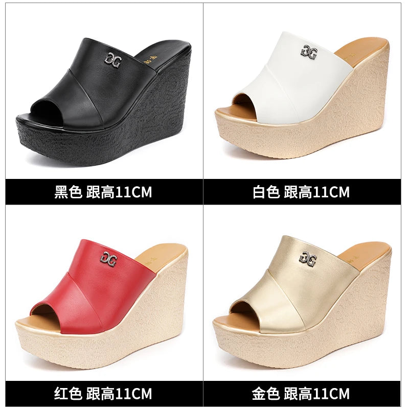 2024 Designer Summer Ladies Slippers New Fashion Thick Sole Wedge Women's Sandals High Heel Sandal Open Toe Fish Mouth Shoes