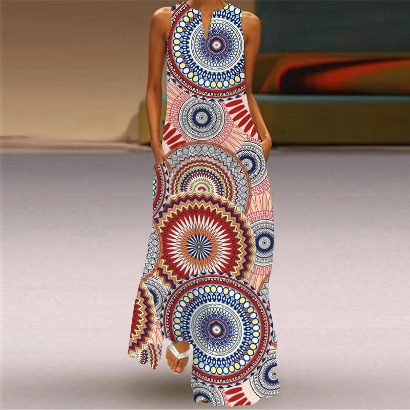Elegant Dresses for Woman 3D Printed Dresses Summer Sleeveless V-Neck Long Dress Ladies Casual Elegant Beach Party Maxi Dresses