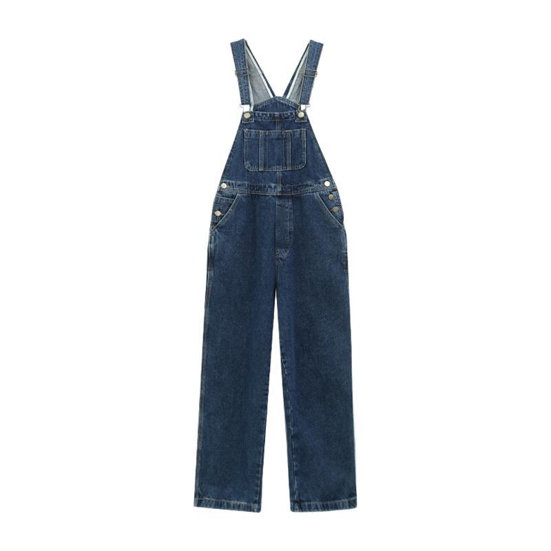 Jumpsuits Women Dark Blue Vintage Streetwear Harajuku Casual Fashion High Waist Loose Overalls Ulzzang Denim Suspenders Trousers