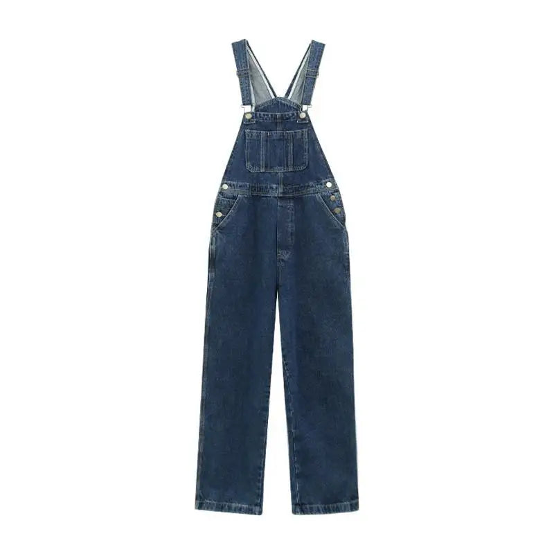 Jumpsuits Women Dark Blue Vintage Streetwear Harajuku Casual Fashion High Waist Loose Overalls Ulzzang Denim Suspenders Trousers