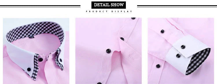 Men's Business Dress Shirt Long Sleeve Non Iron Fashion Double Layer Formal Regular Fit Office Camisa Social Solid Button Shirts