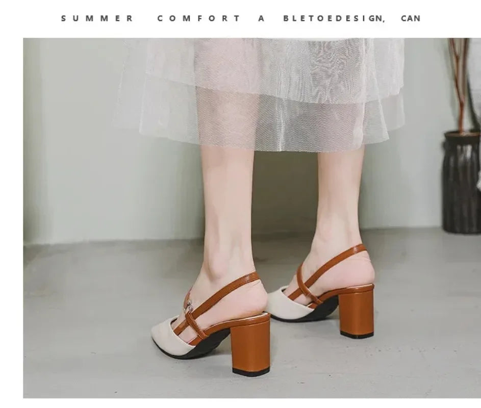 2026 Summer New Shoes for Women Pumps Elegant Chunky High Heels Pointed Toe Solid Ladies Shoes Female Sandals Zapatillas Mujer