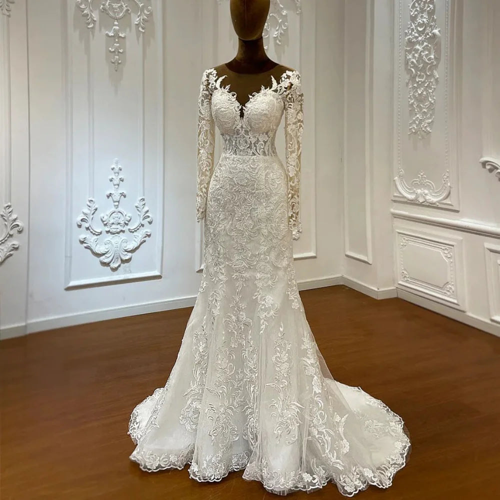 Wedding Dress Exquisite Customized Lace Mermaid Bride Dresses Long Sleeve Detachable Train Bridal Gowns Vestidos De Novia