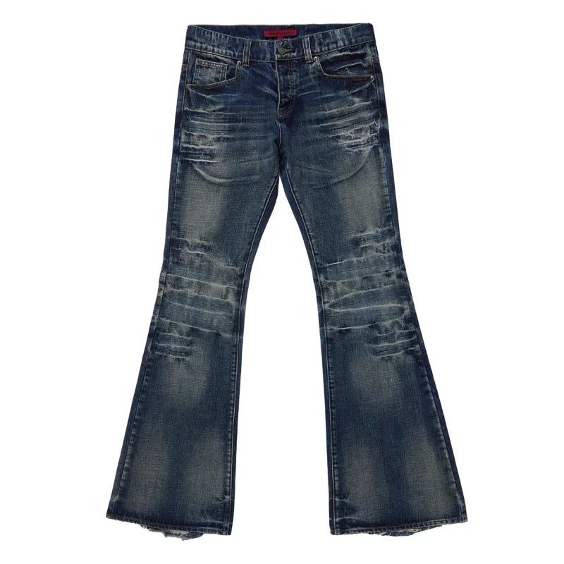 Y2K Mid Blue Flared Jeans Vintage Washed Men Women Bootcut Jeans Gothic High Street Unisex Streetwear Retro Baggy wide leg Pants