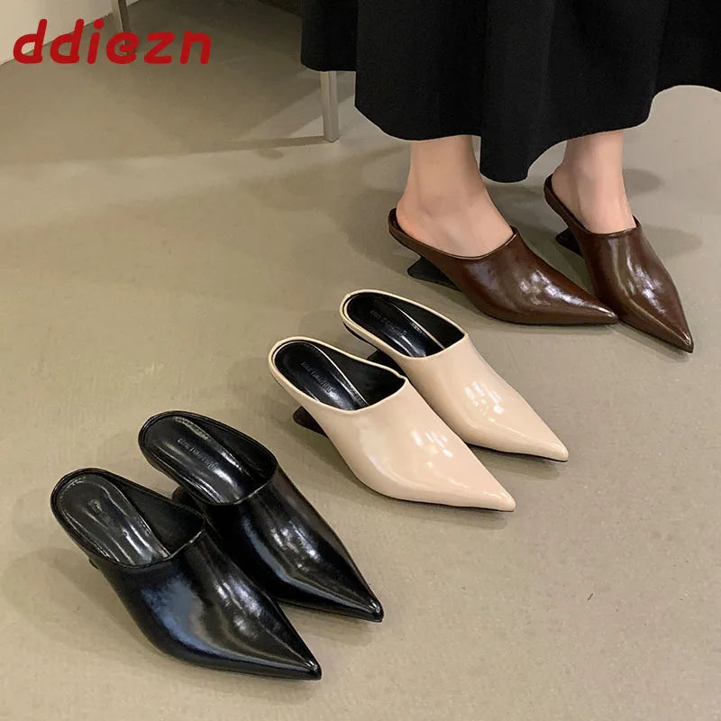 New Women Mules Wedges Shoes Female Pumps Slippers Fashion Pointed Toe Ladies Heeled Slides Slippers Sandals Wedges Shoes