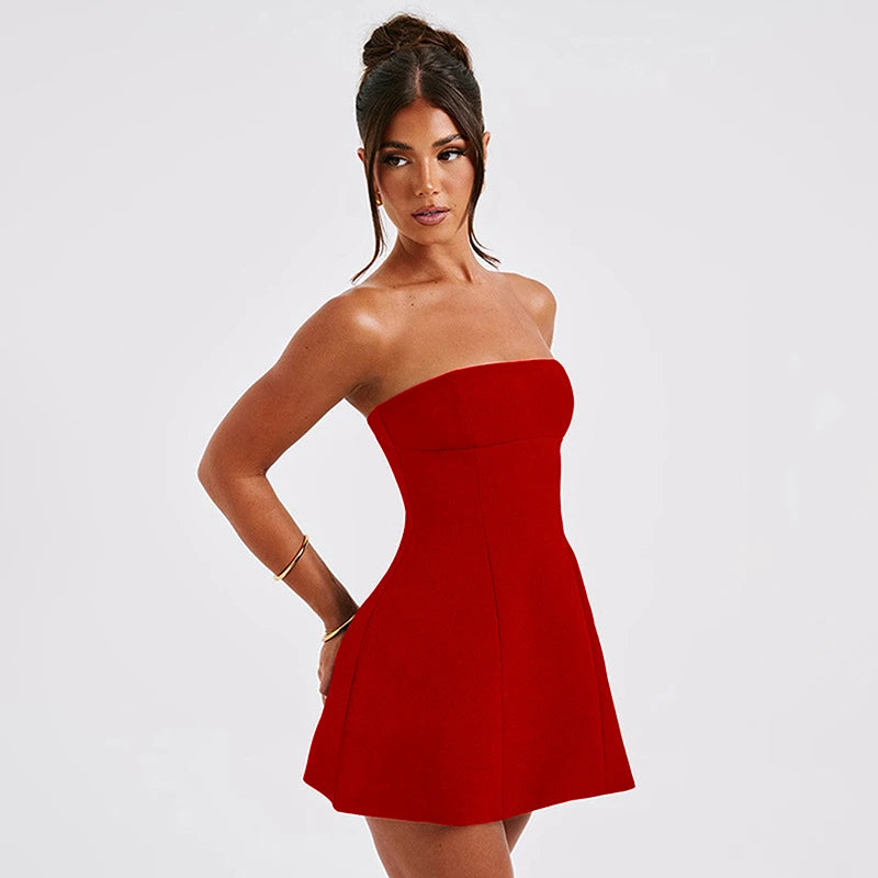 Sexy Women's A-Line Dresses Summer New Solid Sexy Sleeveless Off Shoulder Bodycon Dresses Fashion Elegant Club Party Lady Dress
