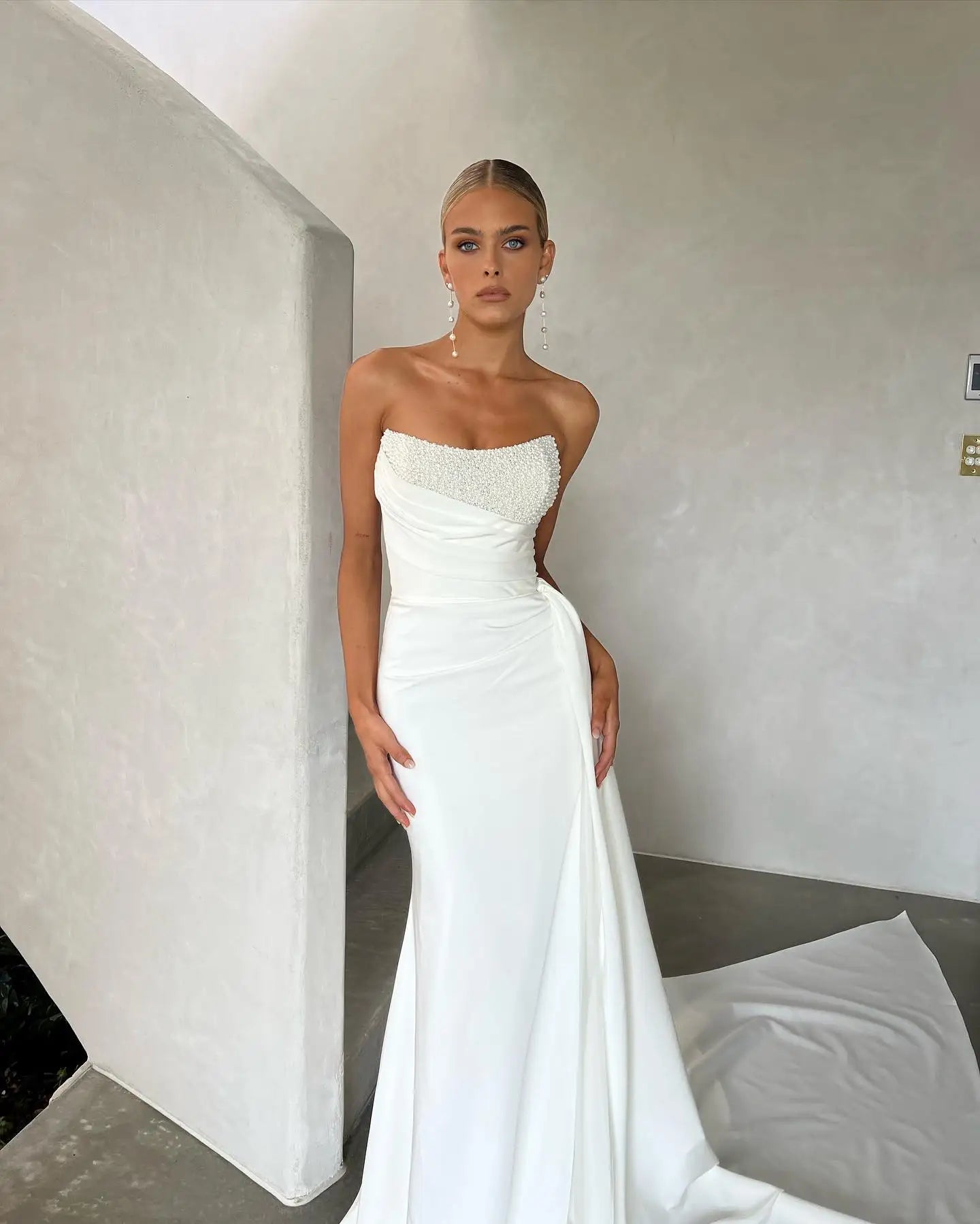 Stunning Beaded Strapless Mermaid Wedding Dresses Long Train ridal Gown Платья для матери невесты