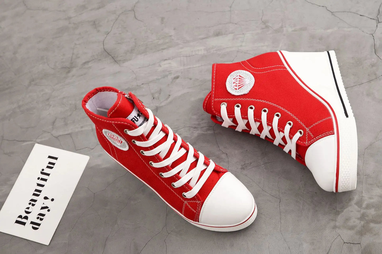 Wedge Heel Casual Shoes for Women New Canvas Shoes Side Zipper High Heel Lace Up Shoes Woman's Heightening Platform Sneakers