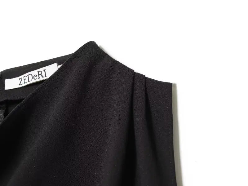 Elegant Black Sleeveless Blouse for Women with Belt Summer Casual Tank Top Back Zipper Work Office Wear Casual Daily Outfits Top