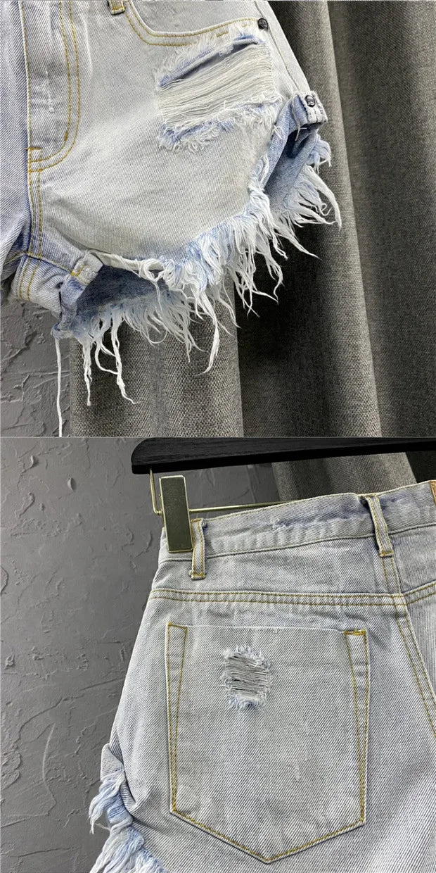 Sexy Low-waisted Denim Shorts New Summer Hole A Wide-leg Pants Ripped Jeans For Women