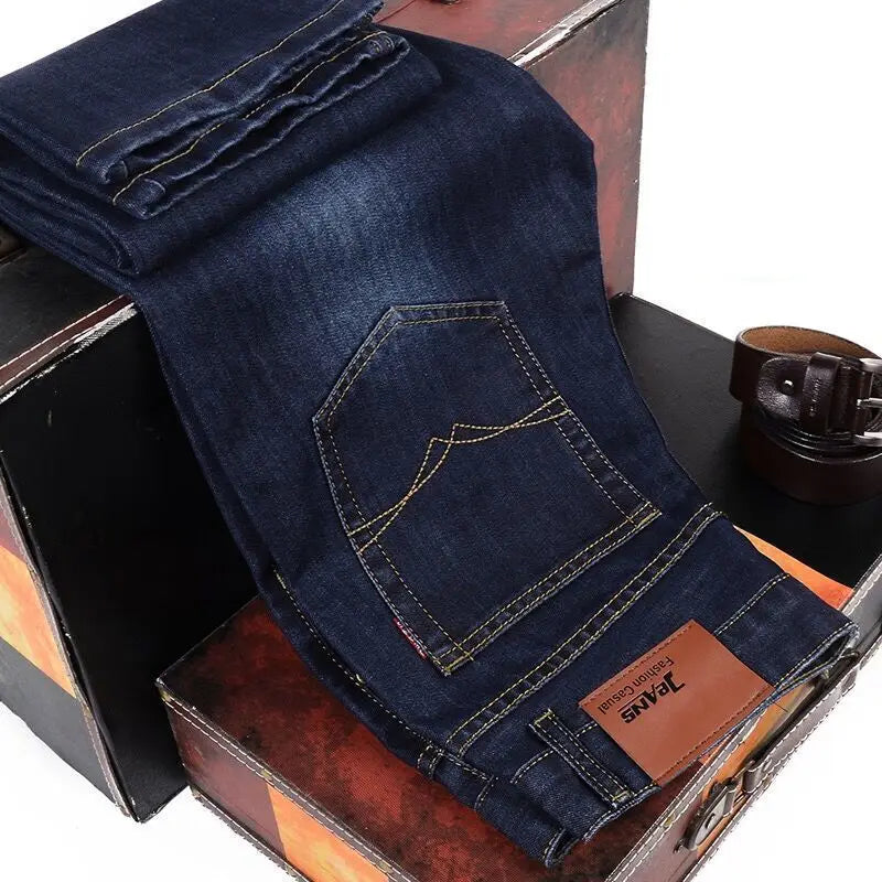 2023 Men NEW Men's Fashion Business Jeans Classic Style Casual Stretch Slim Jean Pants Male Brand Denim Trousers Black Blue Mens