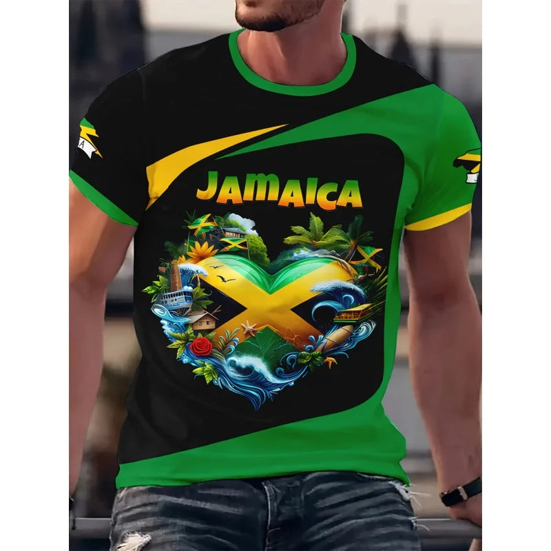 Jamaica Flag Map Graphic T-Shirt For Men Funny Jamaican 3D Printed T Shirts Summer Breathable O-Neck Tops Short Sleeve Tees