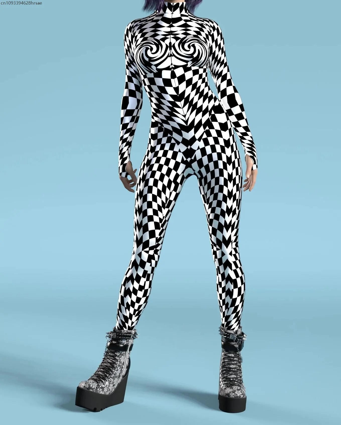 UR1 Women Jumpsuit Dense Color Dots 3D Pattern Adults Halloween Cosplay Costume Party Jumpsuits Carnival Bodysuit Monos Mujer
