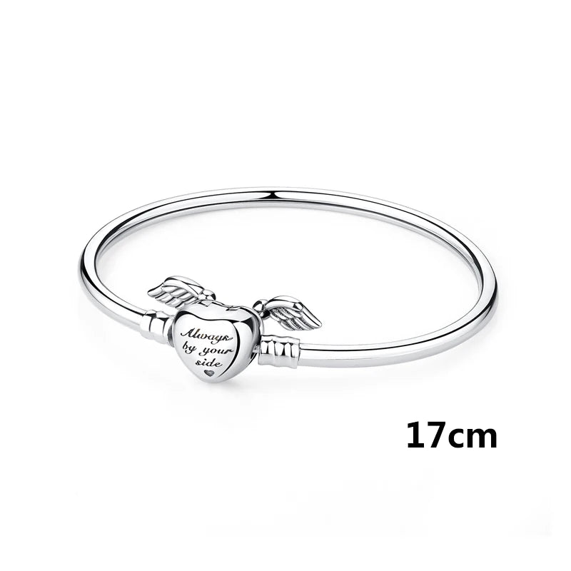 Original 925 Sterling Silver Bracelets Bangles Love Family Friends Heart Charms Beads Bangle For Women DIY Luxury Jewelry Gift