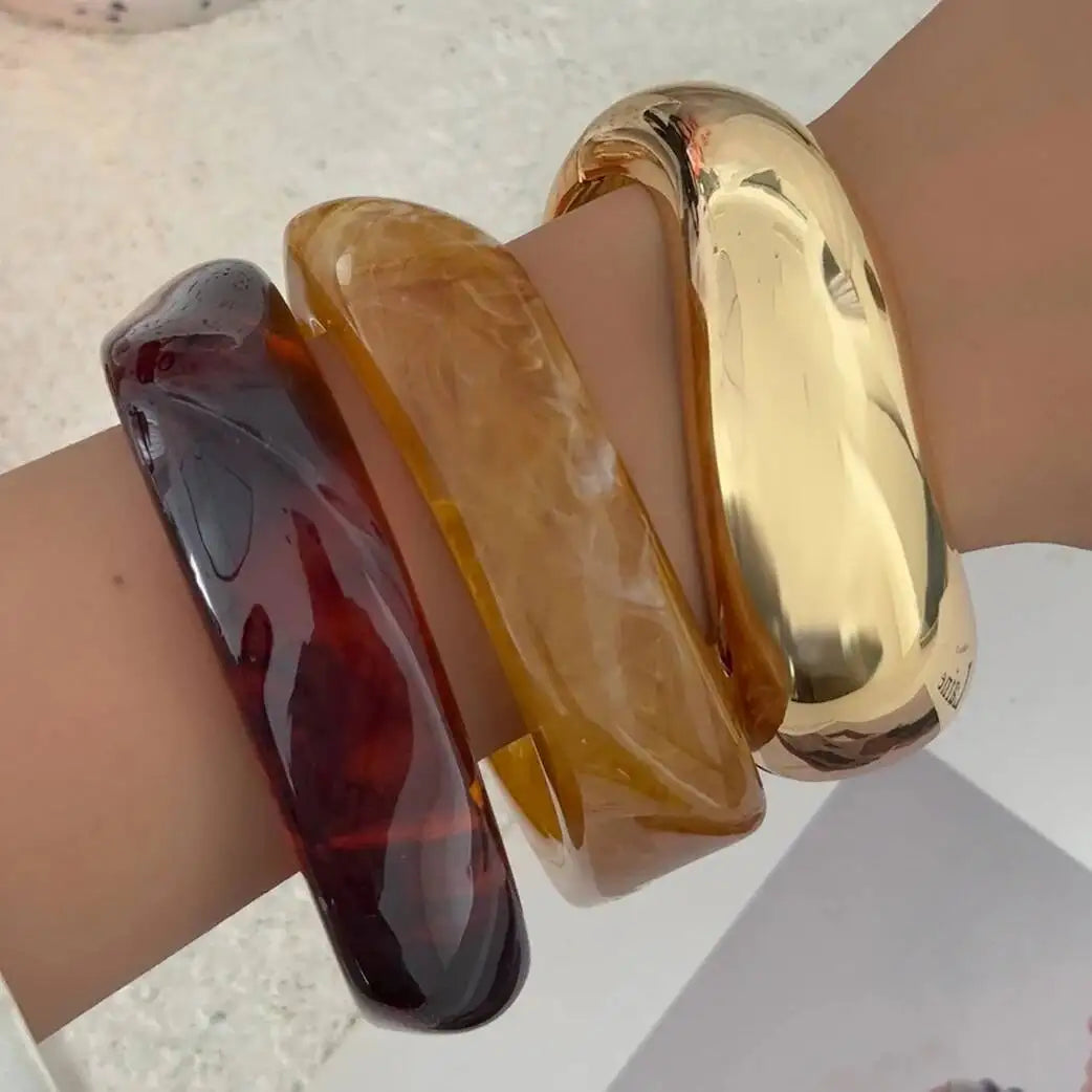 3 Styles Boho Punk Resin Plastic Wide Bangles for Women Fashion Statement Hip Hop Charm Bracelets Grunge Jewelry Gift