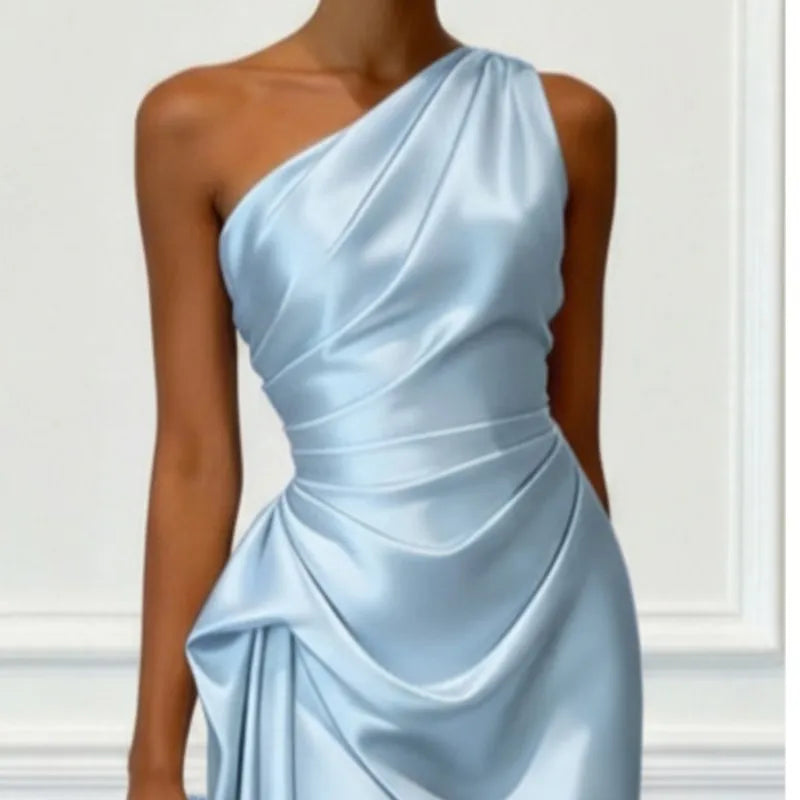 Fashion Sexy Dress Summer New High-end Satin Pleated Waist Sleeveless Banquet Evening Dresses For Women Robe Femal Vestidos 2026