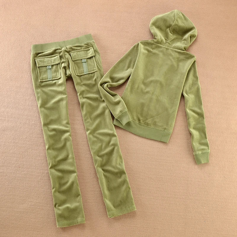 Velvet Tracksuit for Women 2025 Women's Hooded Jacket and Pants Suit Two Piece Set Women's Outfit