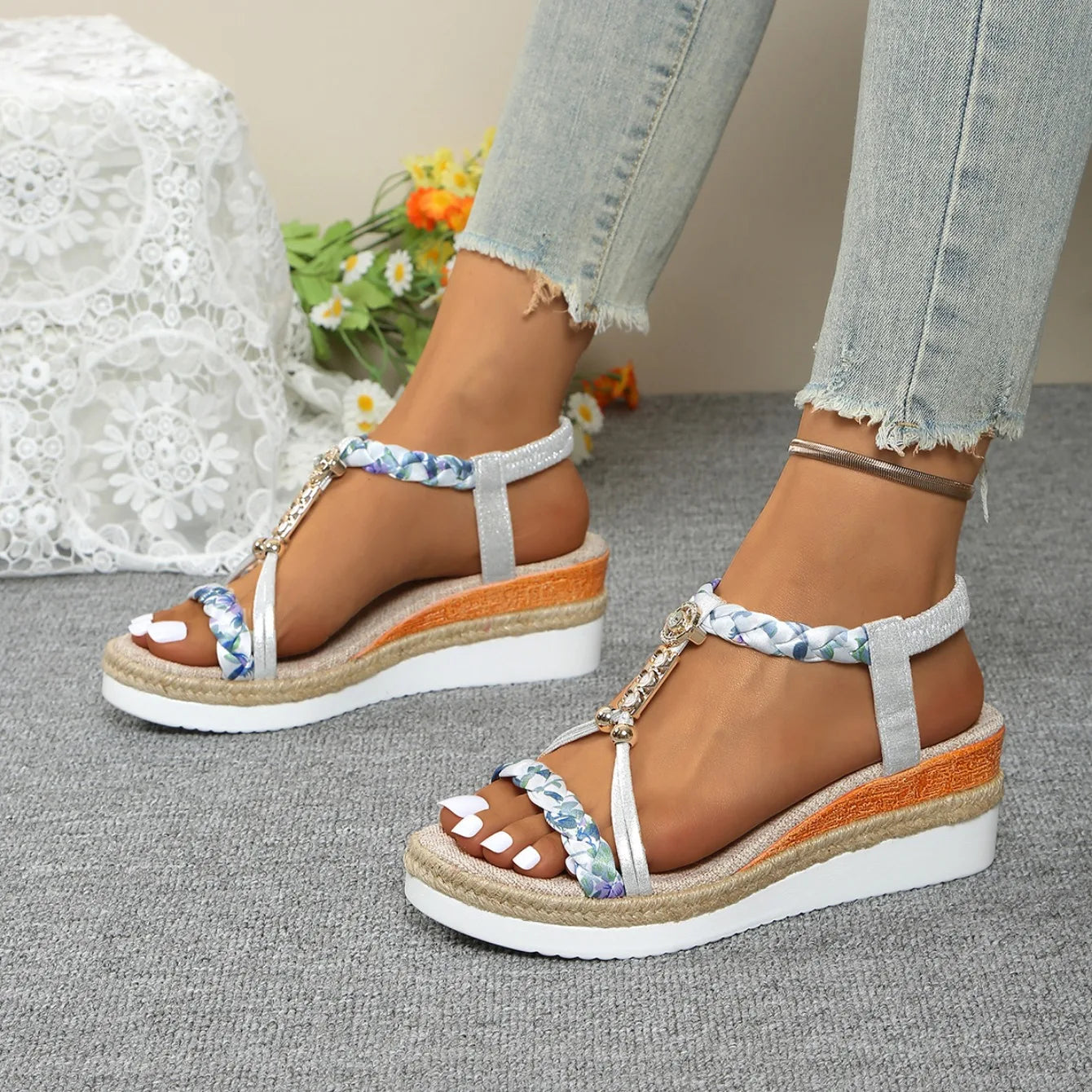 Women Wedge Sandals Summer 2024 Braided Band Platform Gladiator Sandals Woman Thick Bottom Beach Shoes Women Sandalias De Mujer