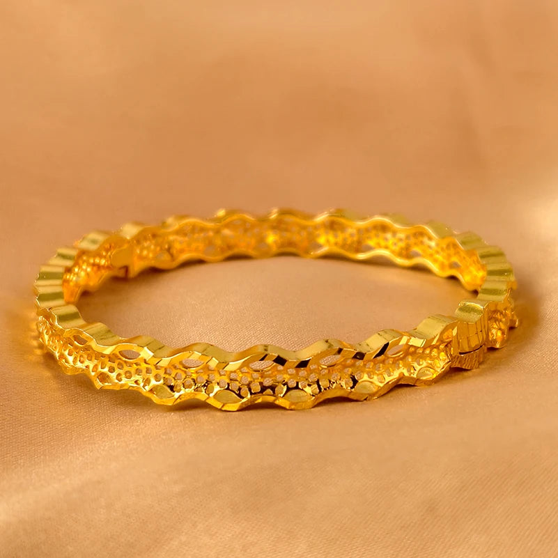 Dubai Gold Plated 24K Bangles for Women Jewelry Exaggerated Style Bracelets Banquet Party Bijoux Nigeria Wedding
