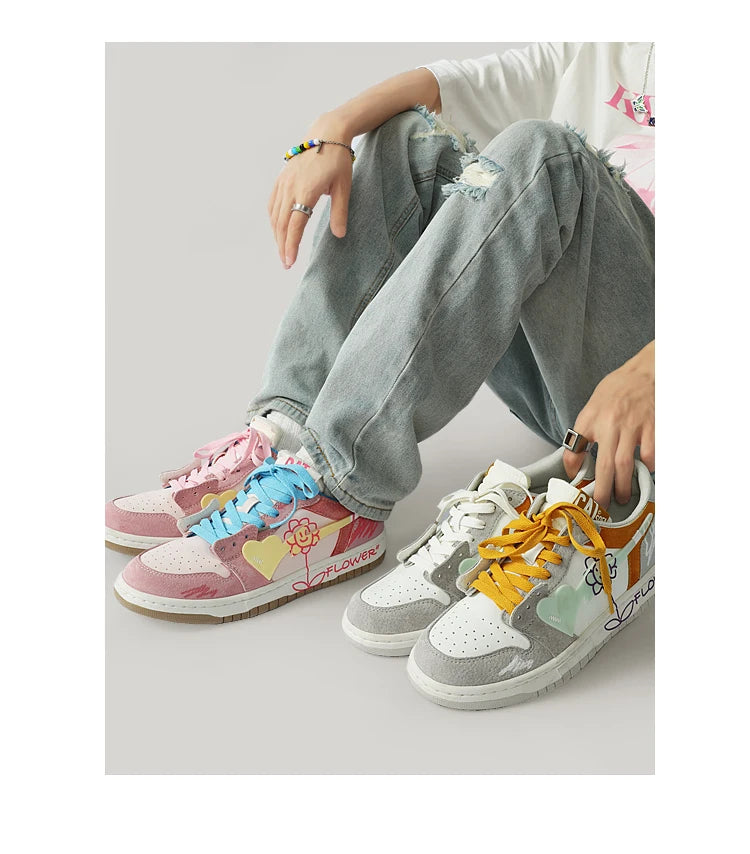 Women Shoes Men Fashion Hip-hop Punk Graffiti Skateboard Shoes Breathable Sneakers Couples Students Outdoor Sports Casual Shoes