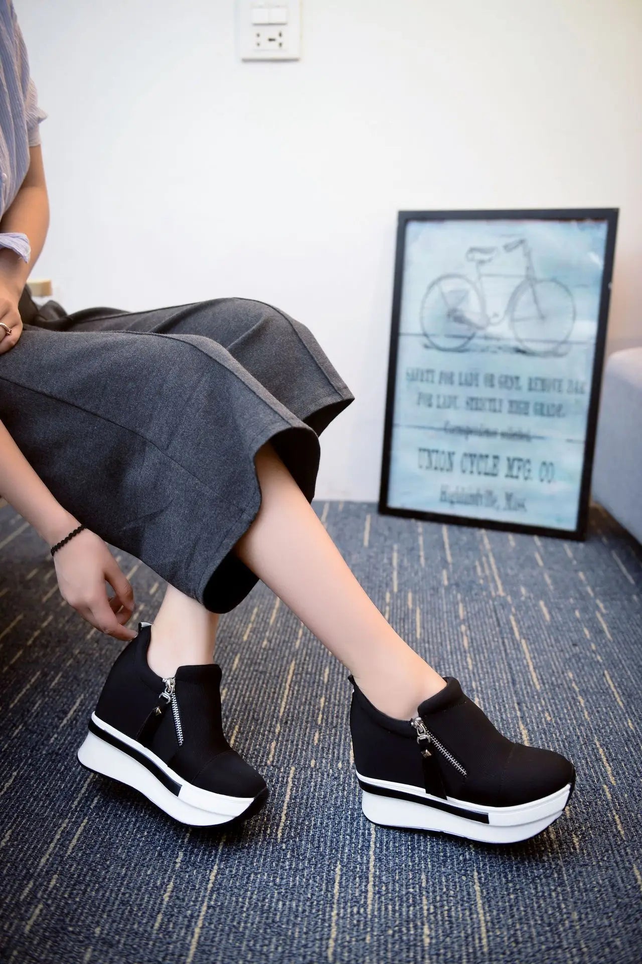 Women Wedges Ankle Boots Platform Thick Bottom Shoes Slip on Zipper Fashion Casual Female Sneakers Shoes Zapatos De Mujer