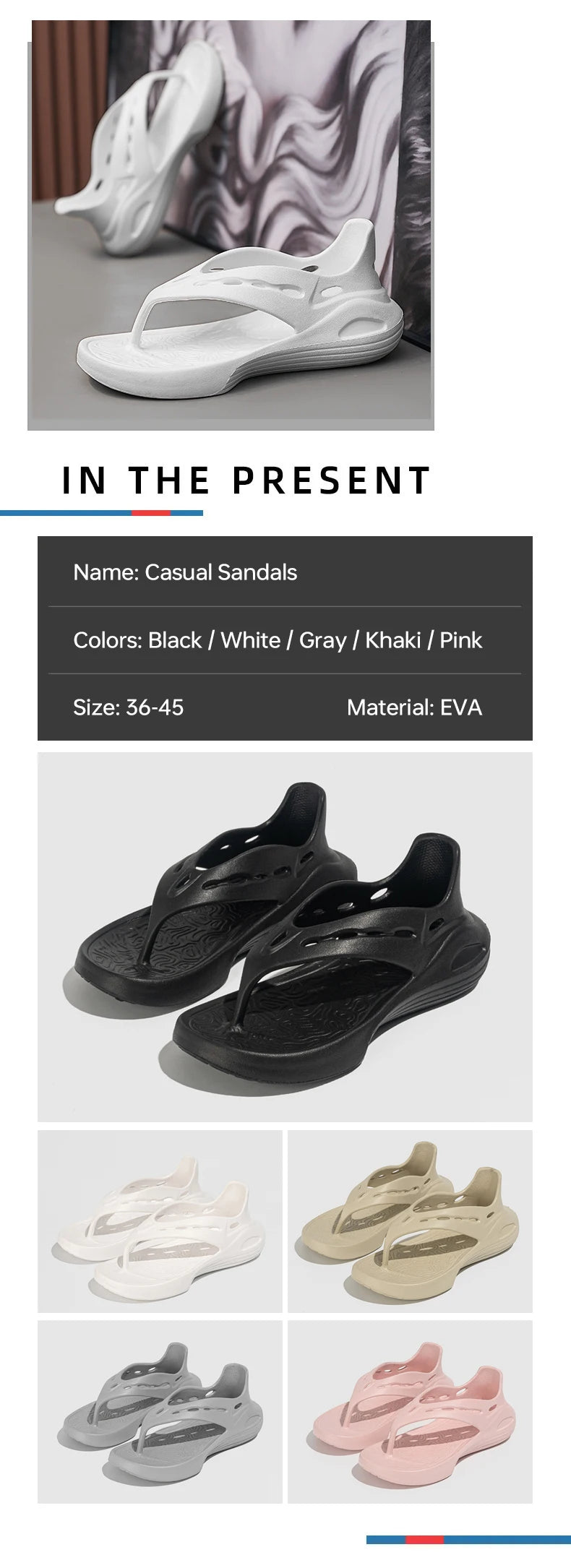 Women's Sport Sandals Summer Flat Flip-Flops Comfortable Casual Slip-On Slippers Lightweight Platform Hollow Design Flip-flops
