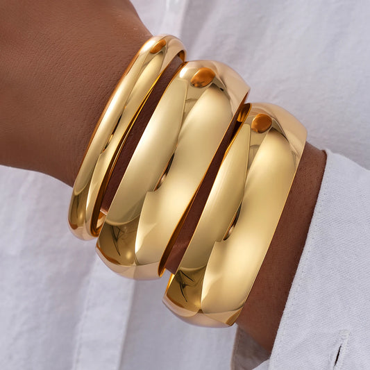 3Pcs/Set Classic Geometric Wide Bangles for Women Geometric Smooth Gold Silver Color Chunky Bracelets Party Jewelry Accessories