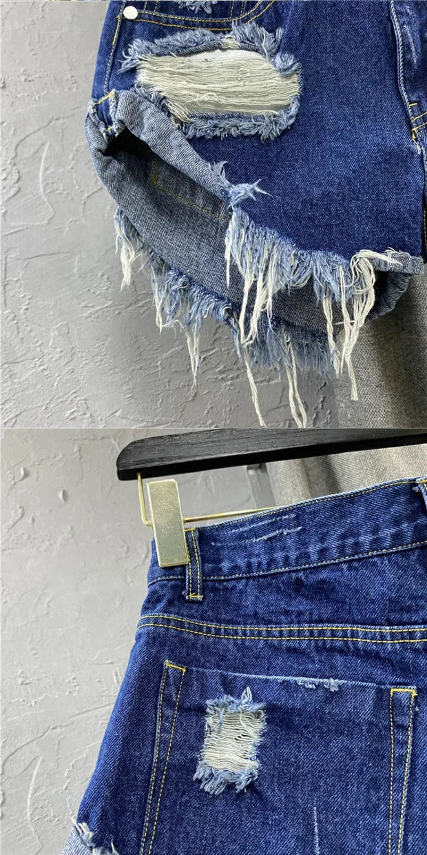 Sexy Low-waisted Denim Shorts New Summer Hole A Wide-leg Pants Ripped Jeans For Women