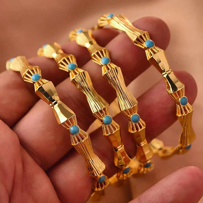 Dubai Gold Plated 24K Bangles for Women Jewelry Exaggerated Style Bracelets Banquet Party Bijoux Nigeria Wedding