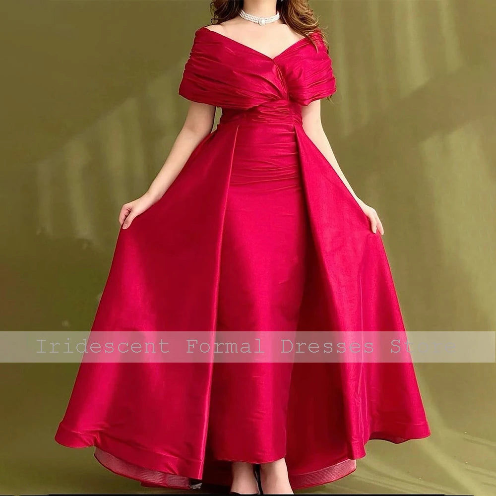 Red Formal Party Dress Maxi Off the Shoulder A Line Saudi Arabian Prom Gowns Ankle Length Elegant Women's Evening Dresses 2024