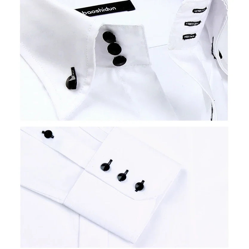 Men's Dress Shirt Button-down Collared Long Sleeve Formal Business Casual Shirt Korean Fashion Slim Fit Designer Shirts White