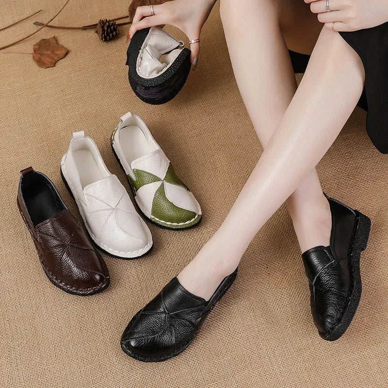 Women's Ladies Female Woman Mother Shoes Flats Genuine Leather Loafers  Mixed Colorful Non Slip On Plus Size 42 women's shoes