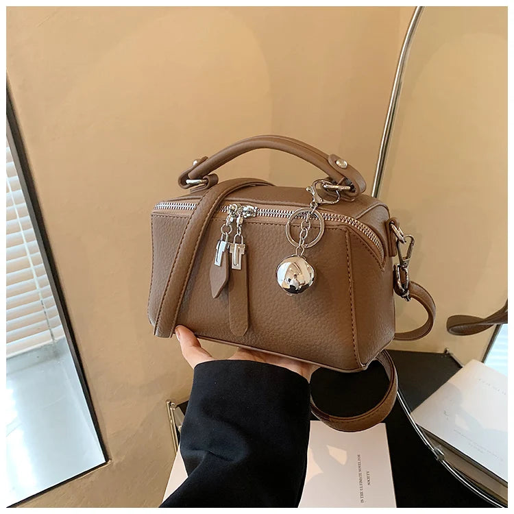 Classic Black Square Handbags for Women Autumn New Versatile Small Single Shoulder Crossbody Bags with Elegant Ball Pendant