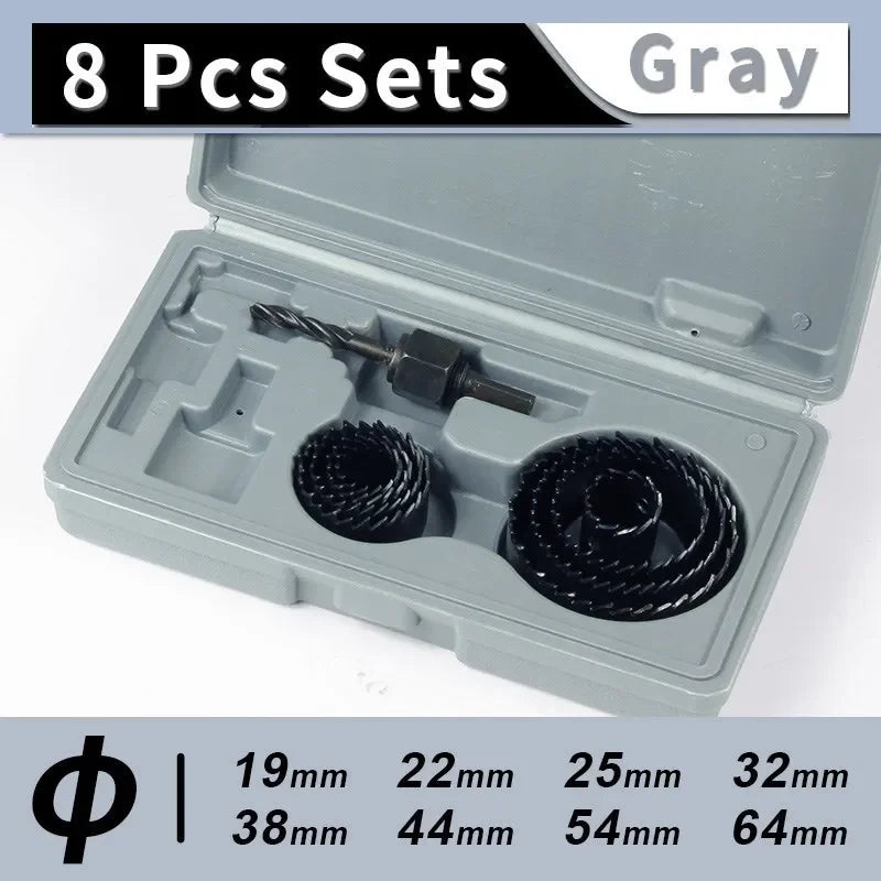 8PCS Hole Saw Kit 19-64mm, Bi-Metal Woodworking Hole Cutter for Drill - Drywall, Recessed Lights, Wood & Plastic Cutting