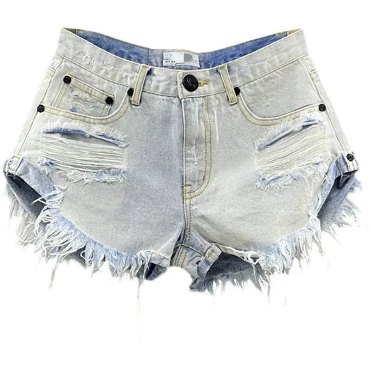 Sexy Low-waisted Denim Shorts New Summer Hole A Wide-leg Pants Ripped Jeans For Women