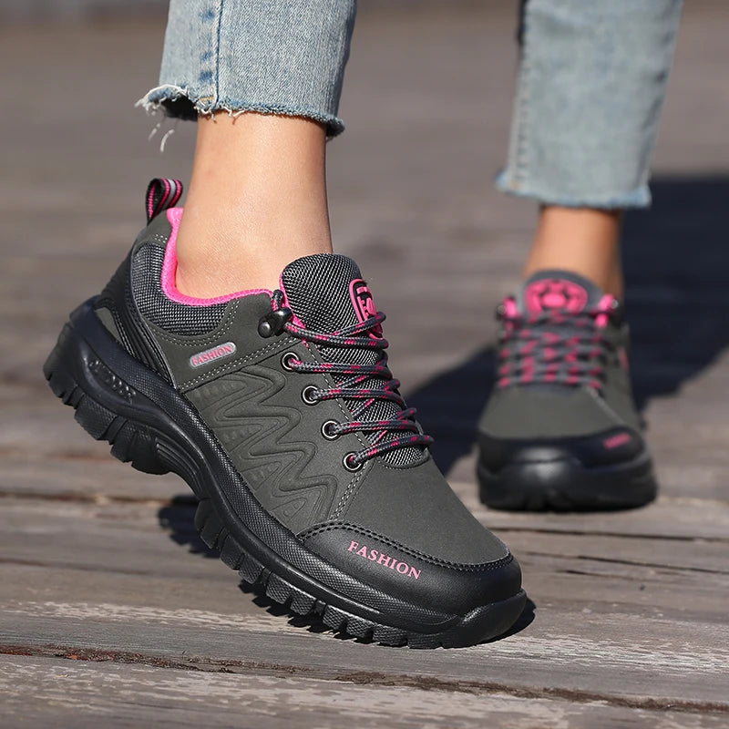Ladies' Outdoor Hiking Shoes with Black and Pink Non Slip Soles Fashionable Sports Shoes Breathable Mesh Running Hiking Boots