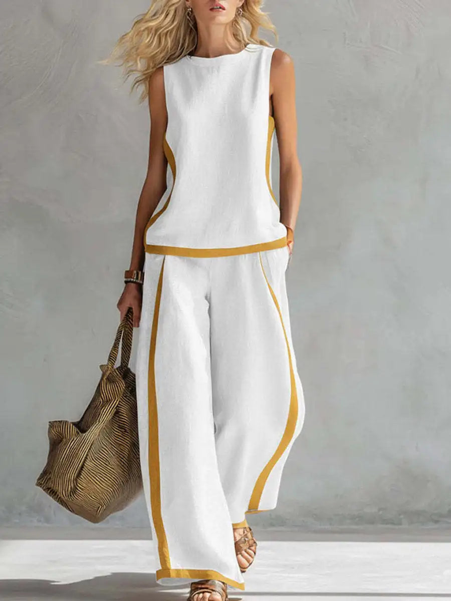 Summer New Women's Tracksuit Suit O-neck Sleeveless Vest Wide-leg Loose Pants Set Female Casual Elegant Ladies Two Piece Sets