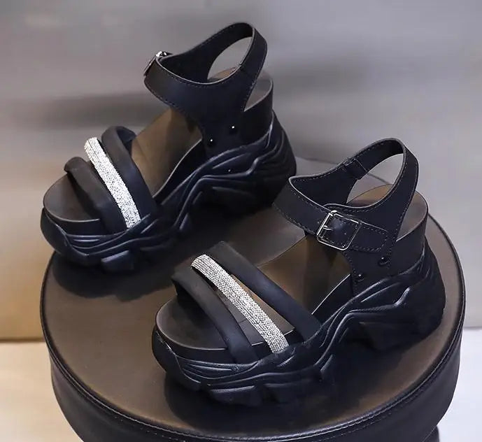 New Women Summer Wedge Sandals Transparent PVC Crystal Chunky Platform Shoes Woman Rainbow Thick Bottom Sandalias