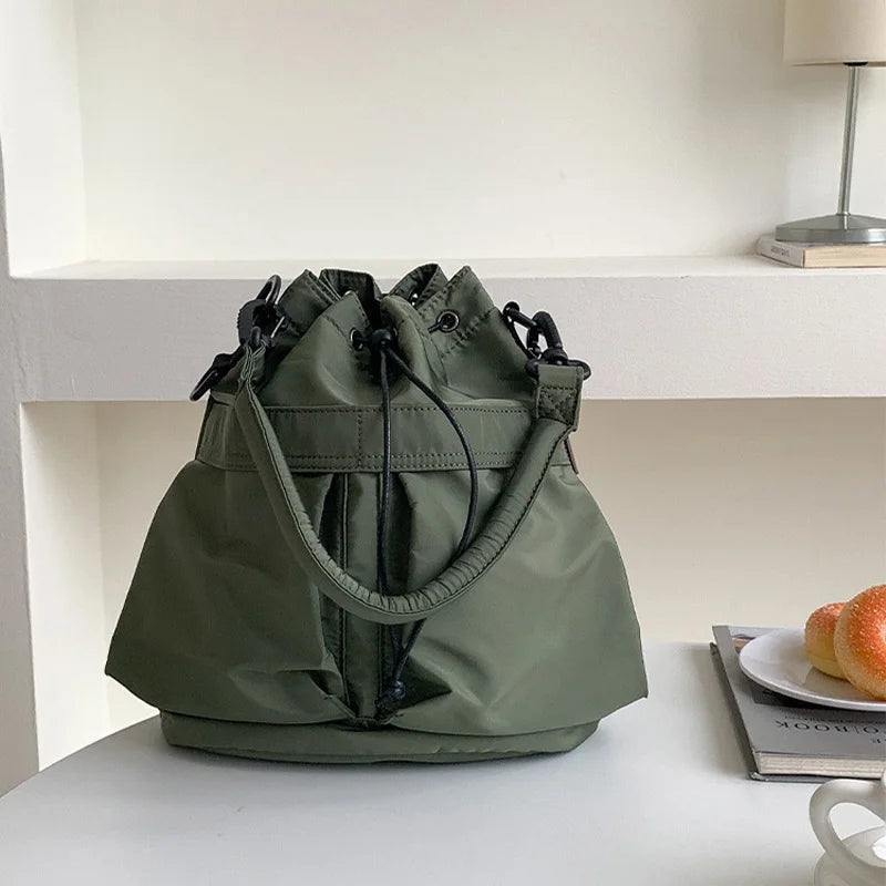 Women Tote Bag Shoulder Bag Nylon Waterproof Large Capacity Handbag Drawstring Crossbody Bag