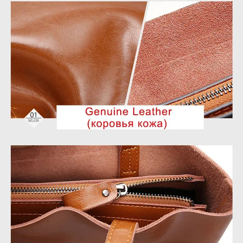 Real Leather Women's Handbag Fashion Top-handle Bags Ladies Tote Bag Minimalist Wallets Shoulder Tote Bag Portable Shopping Bag