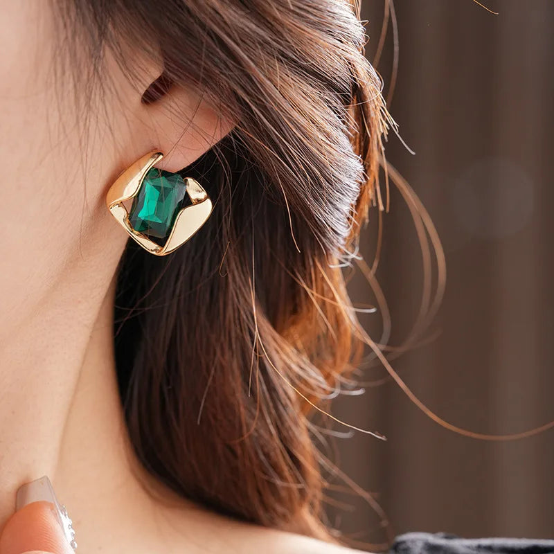 Green Fashion Wedding Jewelry Set Wholesale Square Earring Retro Light Luxury Temperament Collarbone Chain Necklace